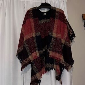 Plaid Fringe Poncho